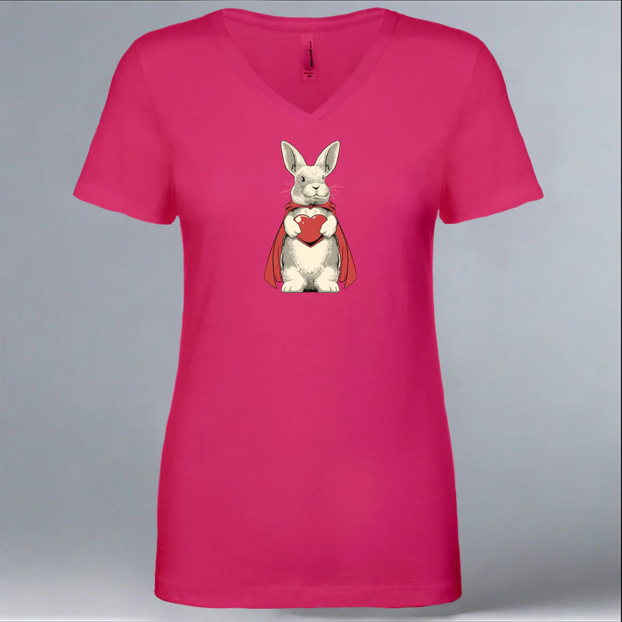Rabbit Haven - Ladies V-Neck - Raspberry