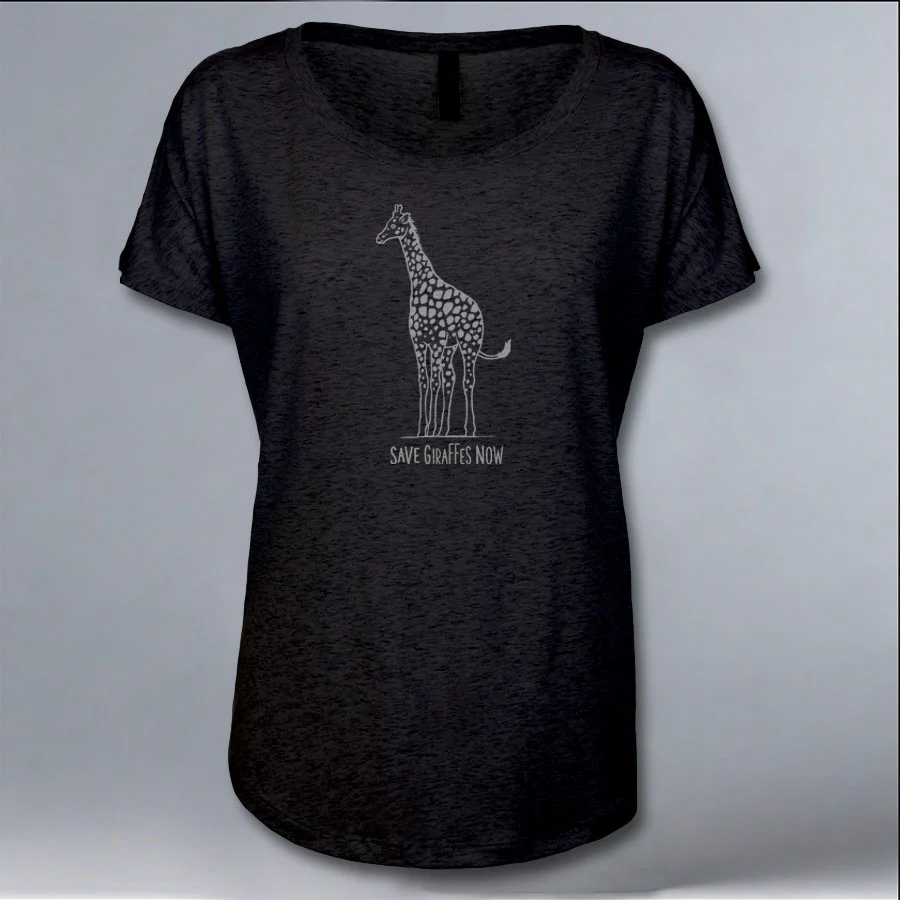 Save Giraffes Now - Ladies Triblend Dolman - Vintage Black