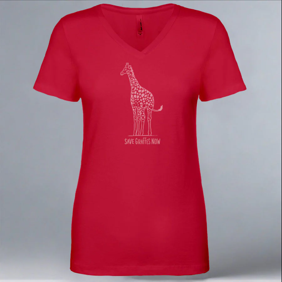 Save Giraffes Now - Ladies V-Neck - Red